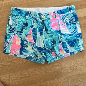 Lilly Pulitzer Callahan Sparkling Blue Hey Bay Bay Sailboat Twill Shorts